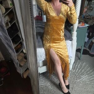 Nordstrom Velvet Torch Gold Crushed Velvet Dress With High Slit